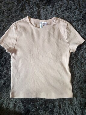 Divided Ribbed Crop Top - Light Beige